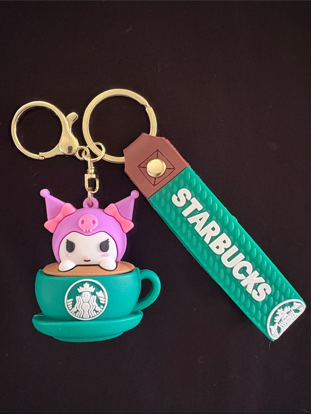 Green Coffee Cup Kuromi Keychain Bag Charm with Strap